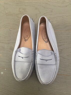 Tod's Light Gray Suede Penny Loafers